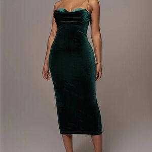 JLUXLABEL Green Bodycon Midi Dress Sweetheart Neckline